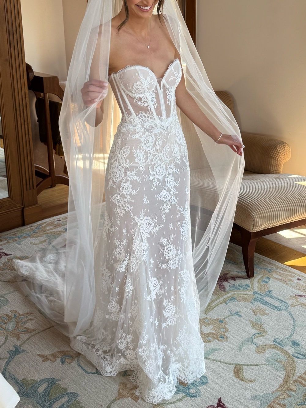 Eisen Stein Whitney Dress- Corseted Strapless Lace Wedding Gown in White